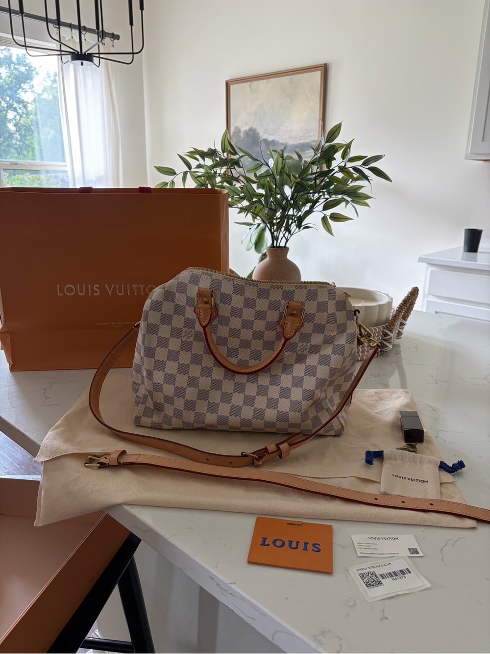 Louis Vuitton Damier Azur Speedy Bandoulière Satchel - White/Blue - Picture 1 of 5